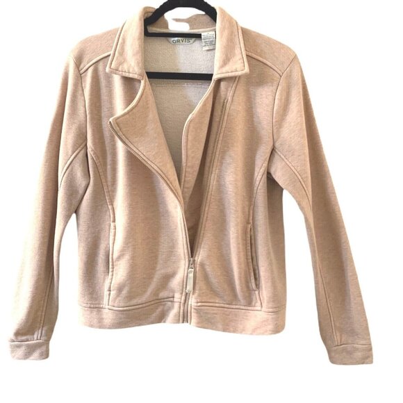 ORVIS Jacket Womens S Tan Passport Stylized Asymmetrical Zip Cotton Blend Coat - Picture 2 of 8